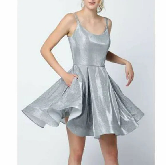 Short glitter royal,red,silver dress .