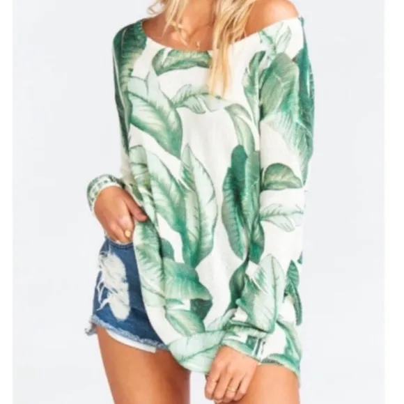 Show Me Your MuMu Palm Leaf Tropical Bonfire Sweater Size Small