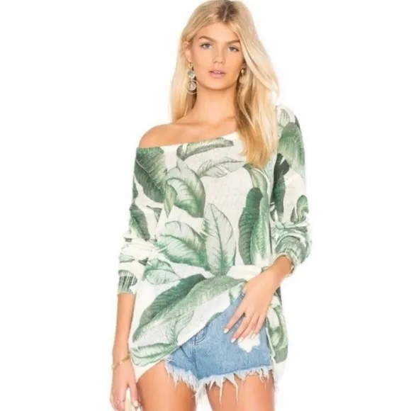 Show Me Your MuMu Palm Leaf Tropical Bonfire Sweater Size Small