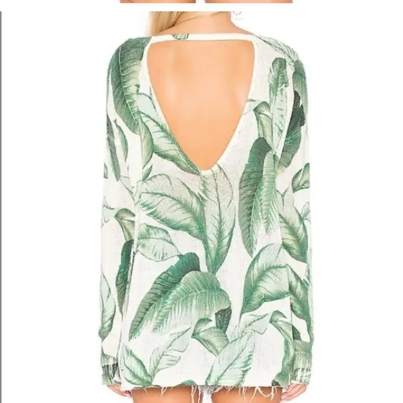 Show Me Your MuMu Palm Leaf Tropical Bonfire Sweater Size Small