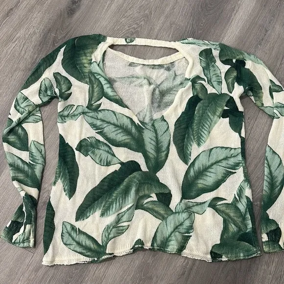 Show Me Your MuMu Palm Leaf Tropical Bonfire Sweater Size Small