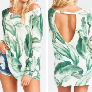 Show Me Your MuMu Palm Leaf Tropical Bonfire Sweater Size Small