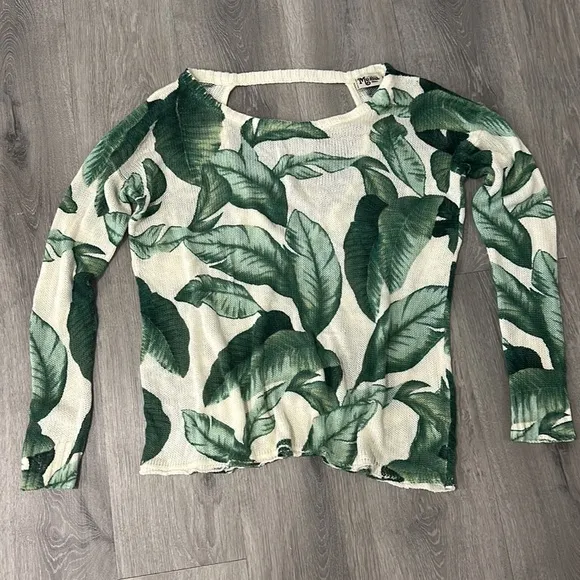 Show Me Your MuMu Palm Leaf Tropical Bonfire Sweater Size Small