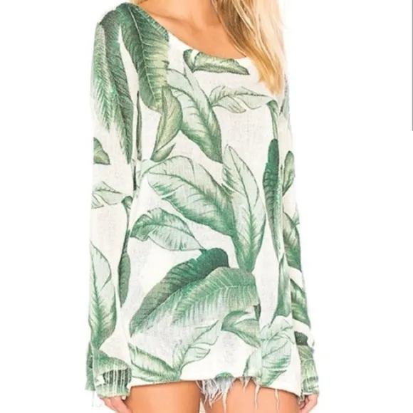 Show Me Your MuMu Palm Leaf Tropical Bonfire Sweater Size Small