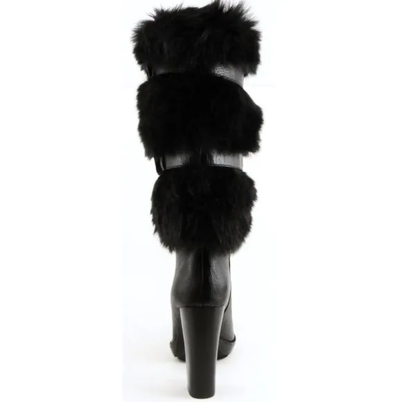 💥SHOWSTOPPER💥 MICHAEL KORS Genuine Leather Fur Boots in Black