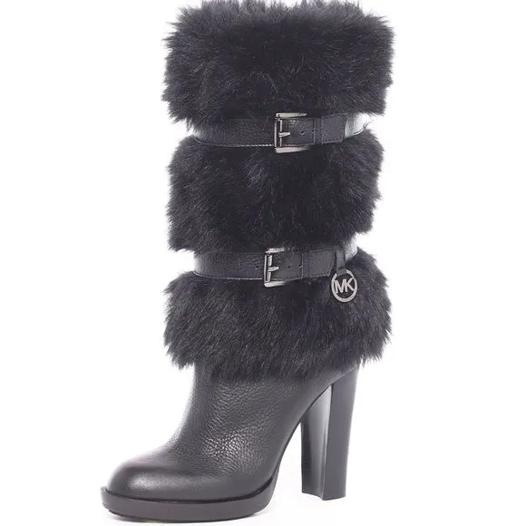 💥SHOWSTOPPER💥 MICHAEL KORS Genuine Leather Fur Boots in Black