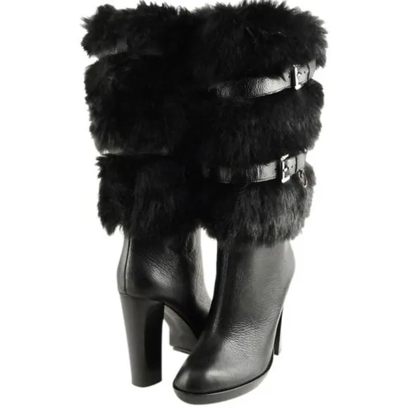 💥SHOWSTOPPER💥 MICHAEL KORS Genuine Leather Fur Boots in Black