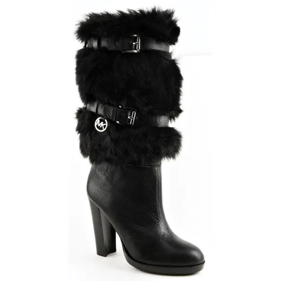 💥SHOWSTOPPER💥 MICHAEL KORS Genuine Leather Fur Boots in Black