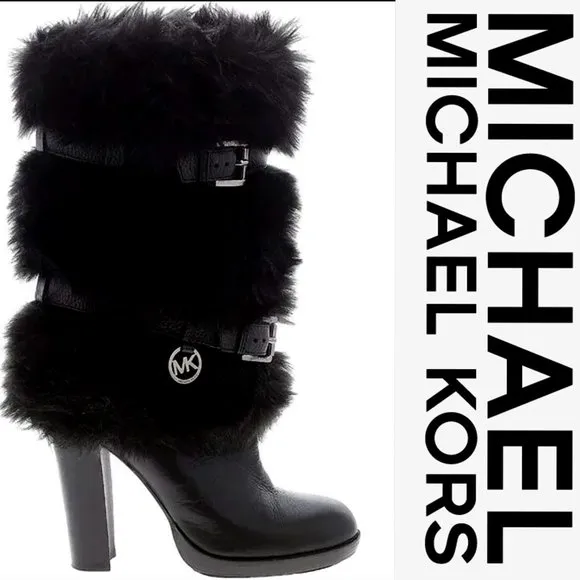 💥SHOWSTOPPER💥 MICHAEL KORS Genuine Leather Fur Boots in Black