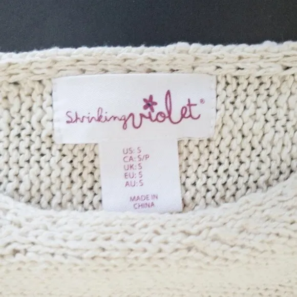 Shrinking Violet Dolman Sleeve Knit Nude Boat Neckline 100% Cotton Sweater