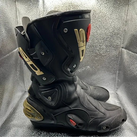 Sidi Men's Motorcycle Biker Riding Black Leather Boots Pull On Zip Size 9.5 US