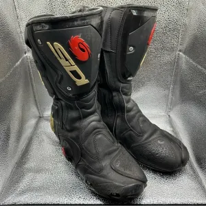Sidi Men's Motorcycle Biker Riding Black Leather Boots Pull On Zip Size 9.5 US