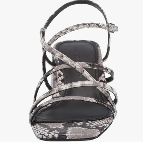 Sigerson Morrison Ellia Gray Snake Leather Ankle Strap Heeled Sandals Pumps 38
