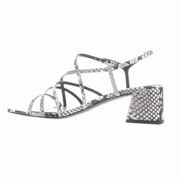 Sigerson Morrison Ellia Gray Snake Leather Ankle Strap Heeled Sandals Pumps 38