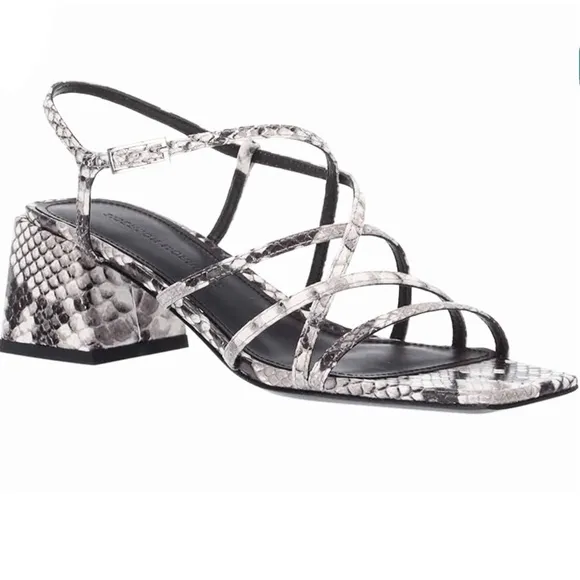Sigerson Morrison Ellia Gray Snake Leather Ankle Strap Heeled Sandals Pumps 38