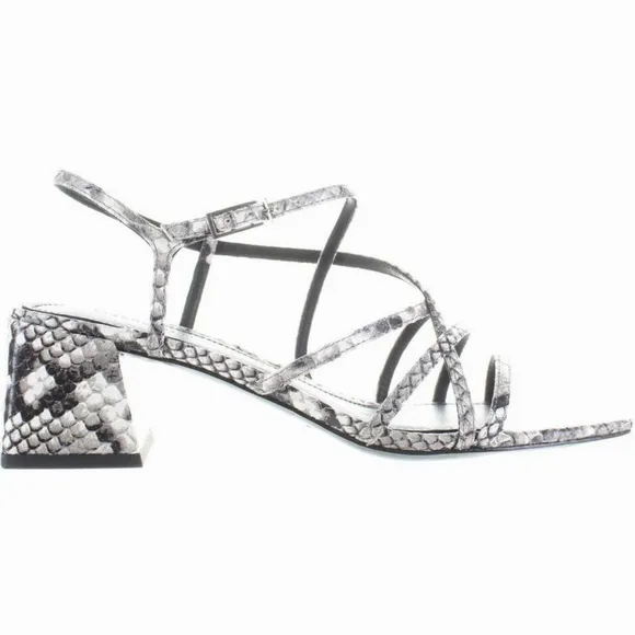 Sigerson Morrison Ellia Gray Snake Leather Ankle Strap Heeled Sandals Pumps 38