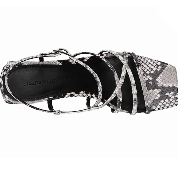 Sigerson Morrison Ellia Gray Snake Leather Ankle Strap Heeled Sandals Pumps 38