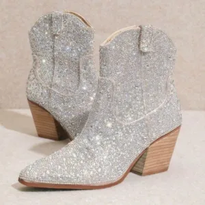 Silver Ankle Cowboy Boots Booties AI