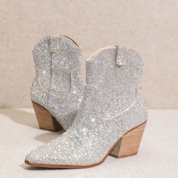 Silver Ankle Cowboy Boots Booties AI