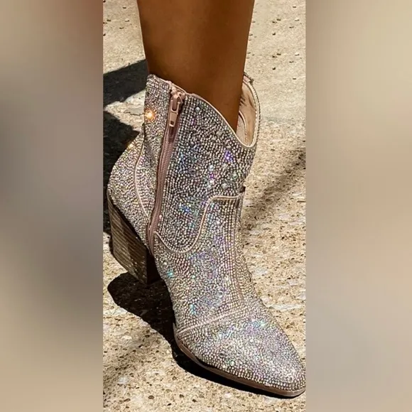 Silver Ankle Cowboy Boots Booties AI