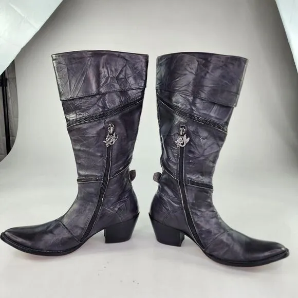Siren By Mark Nason Rock Knee High Boots US 7 Women's Black Dragon Zip Around
