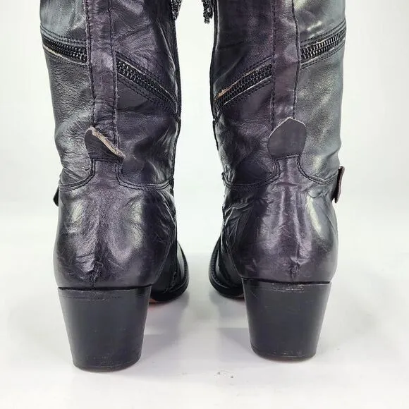 Siren By Mark Nason Rock Knee High Boots US 7 Women's Black Dragon Zip Around