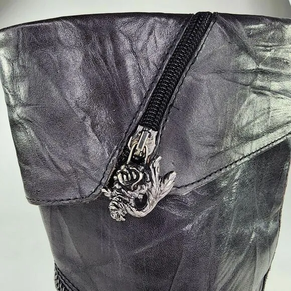 Siren By Mark Nason Rock Knee High Boots US 7 Women's Black Dragon Zip Around