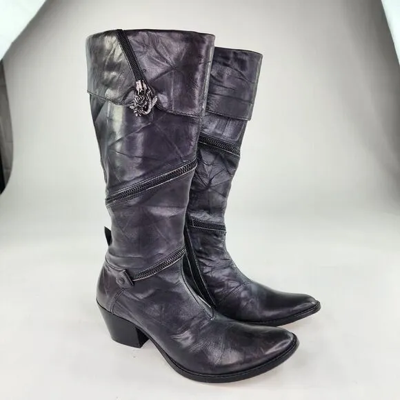Siren By Mark Nason Rock Knee High Boots US 7 Women's Black Dragon Zip Around
