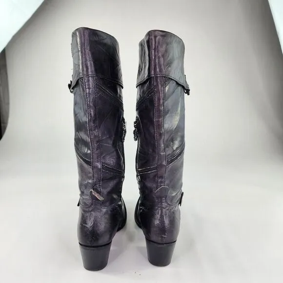 Siren By Mark Nason Rock Knee High Boots US 7 Women's Black Dragon Zip Around
