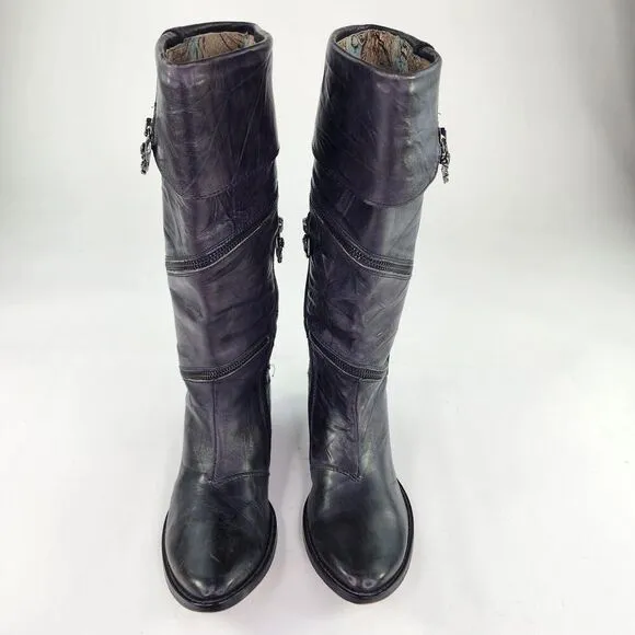 Siren By Mark Nason Rock Knee High Boots US 7 Women's Black Dragon Zip Around