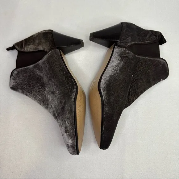 Sixtyseven Anthropologie Smoky Gray Velvet Floral Embossed Ankle Boots 6.5
