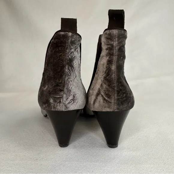 Sixtyseven Anthropologie Smoky Gray Velvet Floral Embossed Ankle Boots 6.5