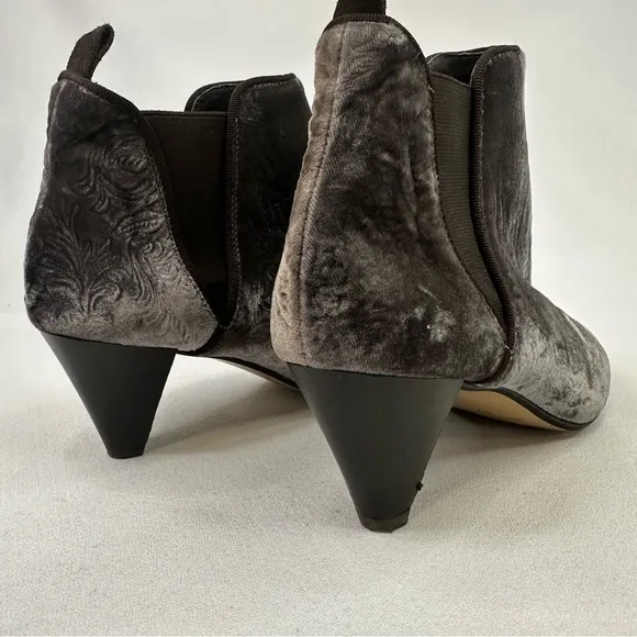 Sixtyseven Anthropologie Smoky Gray Velvet Floral Embossed Ankle Boots 6.5