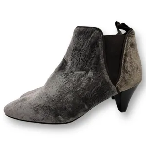 Sixtyseven Anthropologie Smoky Gray Velvet Floral Embossed Ankle Boots 6.5