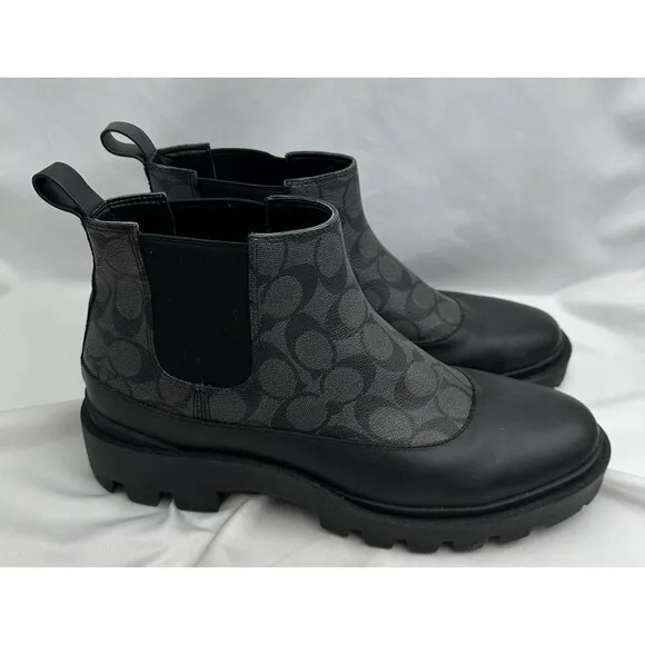 Size 13 Coach Men’s Citysole Signature Black Leather Boots CN346