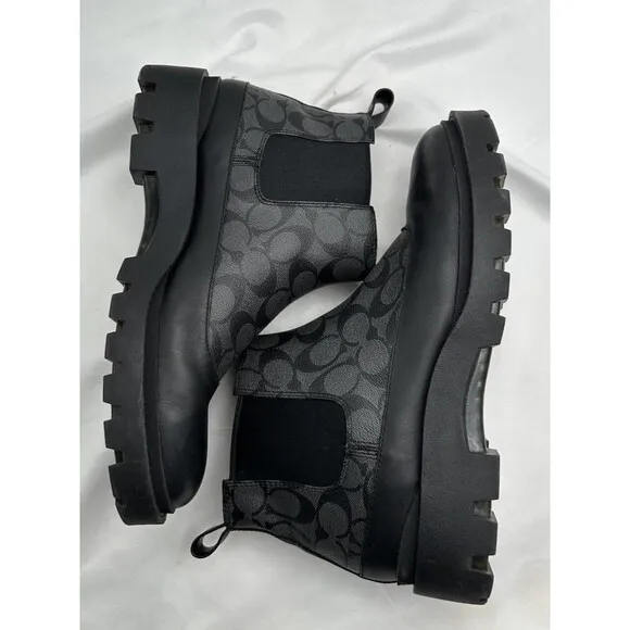 Size 13 Coach Men’s Citysole Signature Black Leather Boots CN346