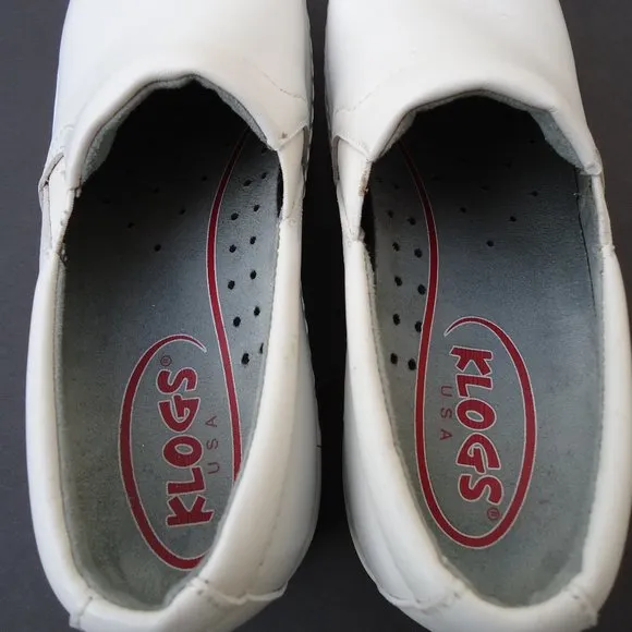 SIZE 6.5. KLOGS white leather pofessional clogs.