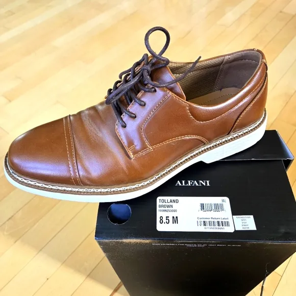 Size 8.5 M Alfani Tolland Stylish Brown Men's Oxford Dress Shoes