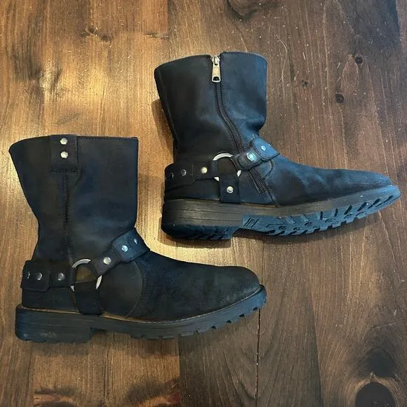 Skechers Boots Men's Size 9.5 Black Leather Verstal Villous Motorcycle Harness