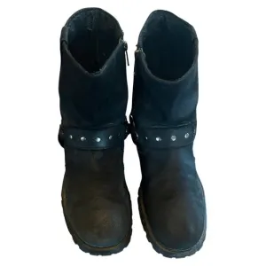 Skechers Boots Men's Size 9.5 Black Leather Verstal Villous Motorcycle Harness