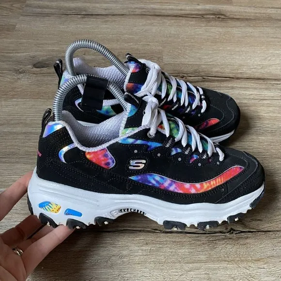 Skechers D’Lites Women's Rainbow Fiesta Black Athletic Sneakers Shoes Size 6.5