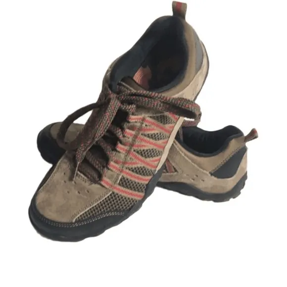 Skechers Men’s Leather/Textile Upper Brown Red Black Hiking Athletic Shoes 9