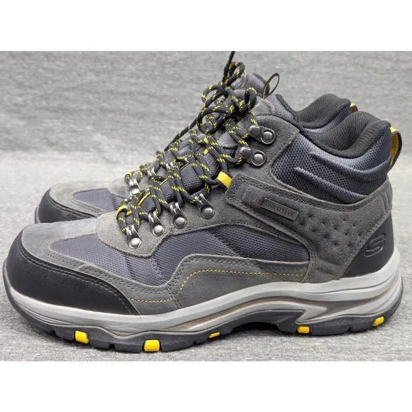 SKECHERS Mens Shoes - Gray/Yellow, Trego Pacifico, Waterproof, Hiking Boots, 8.5