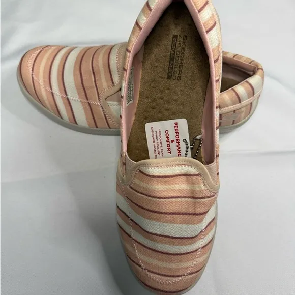 Skechers Women's Striped Slip-On Shoes - Pink and Cream