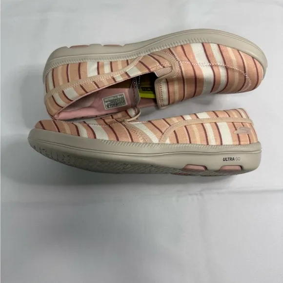 Skechers Women's Striped Slip-On Shoes - Pink and Cream