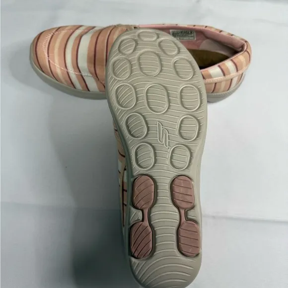 Skechers Women's Striped Slip-On Shoes - Pink and Cream
