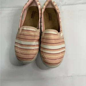 Skechers Women's Striped Slip-On Shoes - Pink and Cream