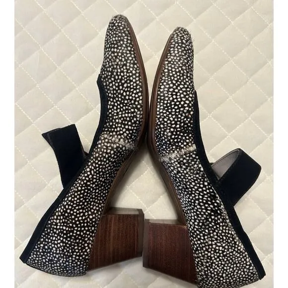 Sofft Lorna Black White Polka Dot Calf Hair Suede Mary Jane Block Heel Shoes 8.5