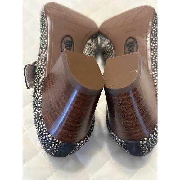 Sofft Lorna Black White Polka Dot Calf Hair Suede Mary Jane Block Heel Shoes 8.5