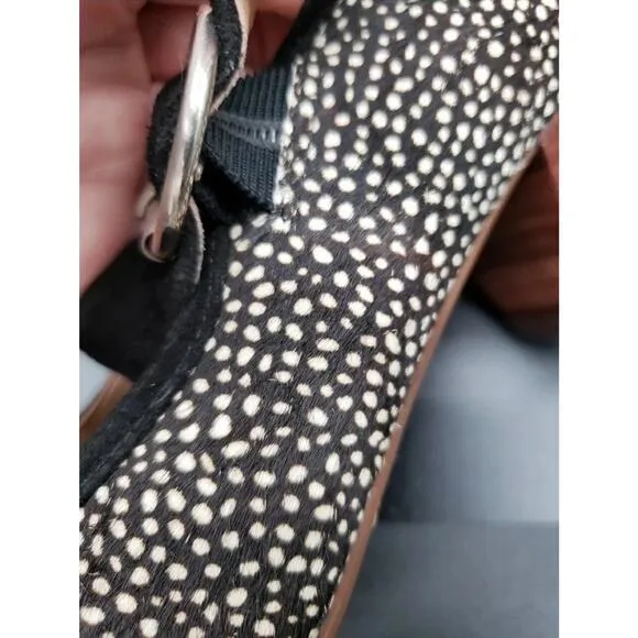 Sofft Lorna Black White Polka Dot Calf Hair Suede Mary Jane Block Heel Shoes 8.5